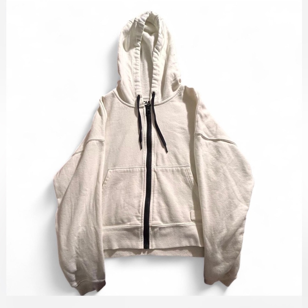 White Zip-Up Hoodie with Black Accents